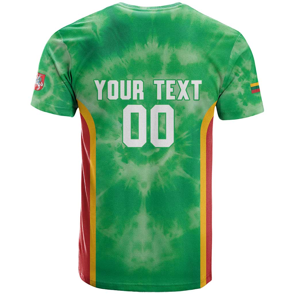 Lithuania Tie Dye Basketball Custom T-Shirt Lietuva Skeleton Green Graphic Tee