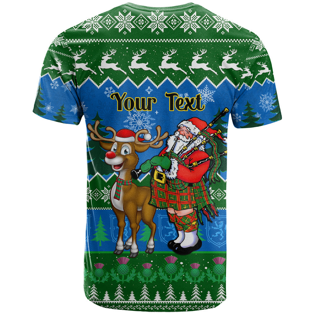 Personalised Scotland Christmas T-Shirt Scottish Santa With Reindeer Nollaig Chridheil Graphic Tee