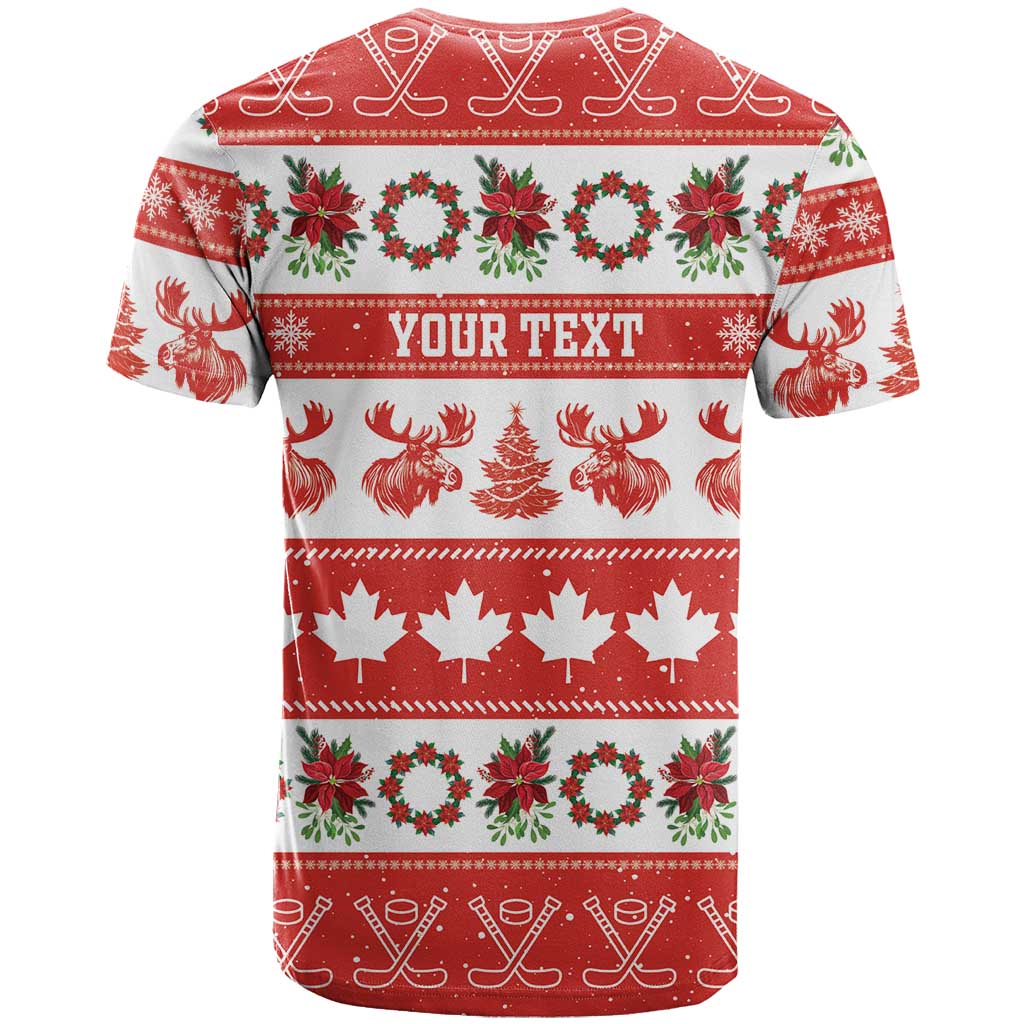 Personalised Canada Christmas T-Shirt Canadian Moose Maple Leaf Seamless Style Graphic Tee