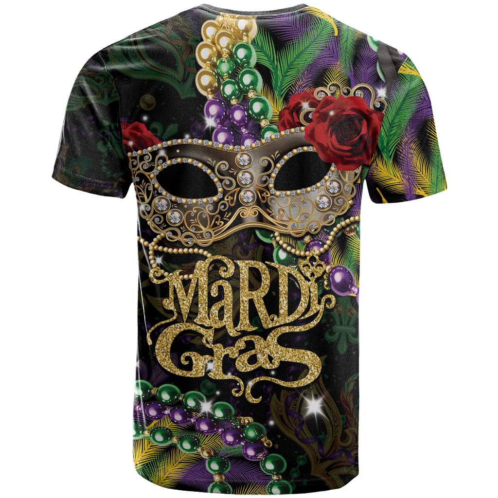 Mardi Gras 2025 T-Shirt Beadeds With Gorgeous Mask Graphic Tee