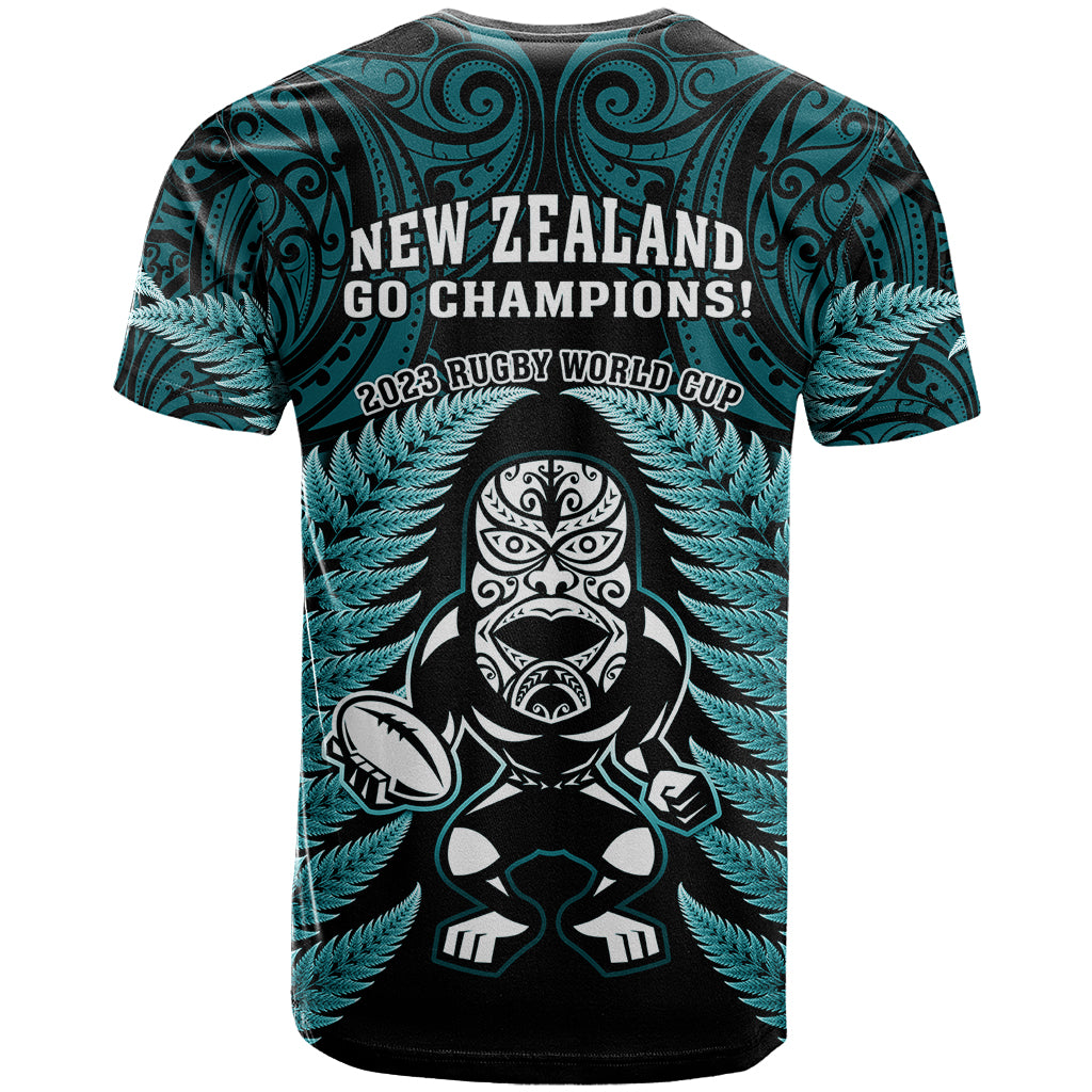 New Zealand Aotearoa Rugby T-Shirt NZ Tiki With Maori Fern World Cup Turquoise Version Graphic Tee