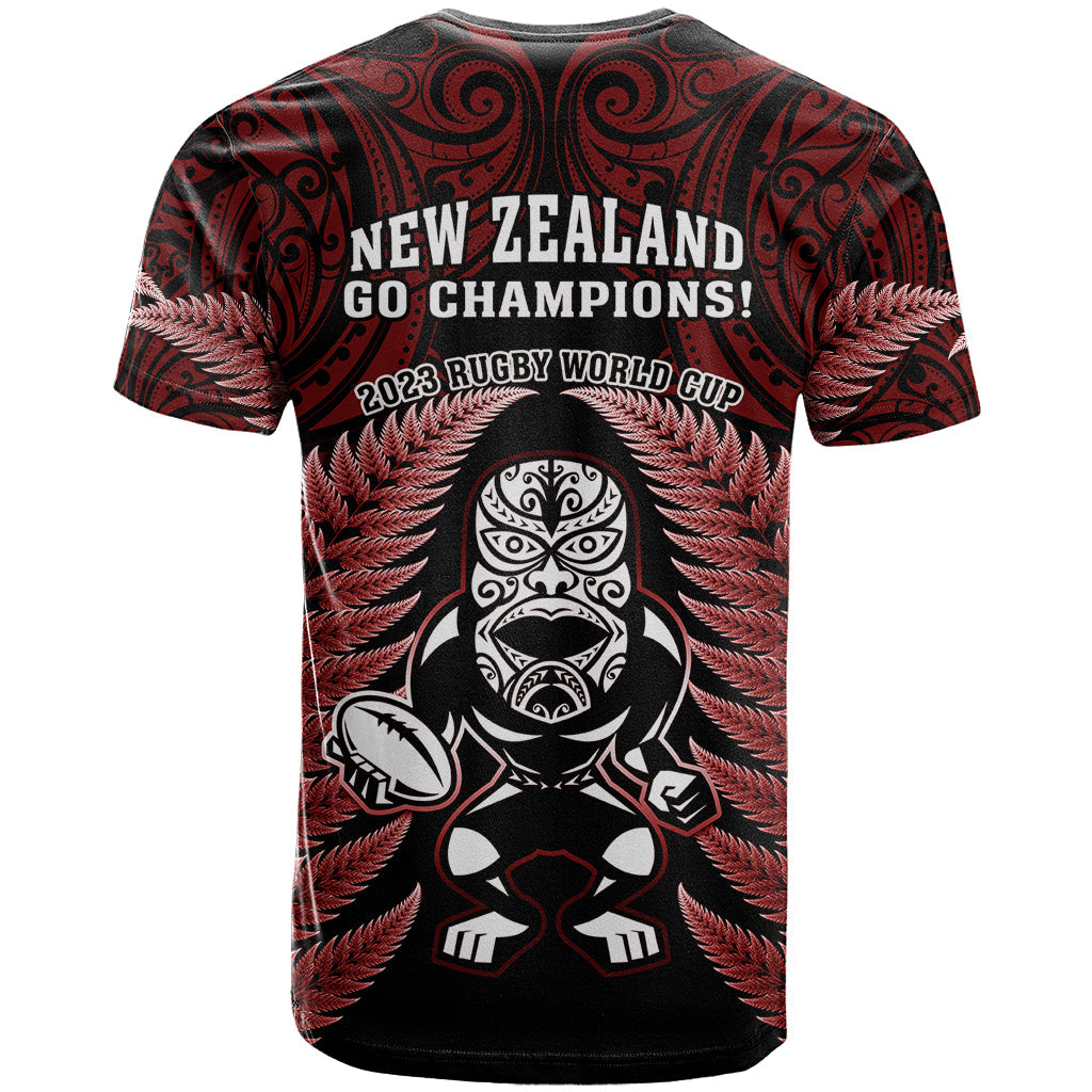 New Zealand Aotearoa Rugby T-Shirt NZ Tiki With Maori Fern World Cup Red Version Graphic Tee