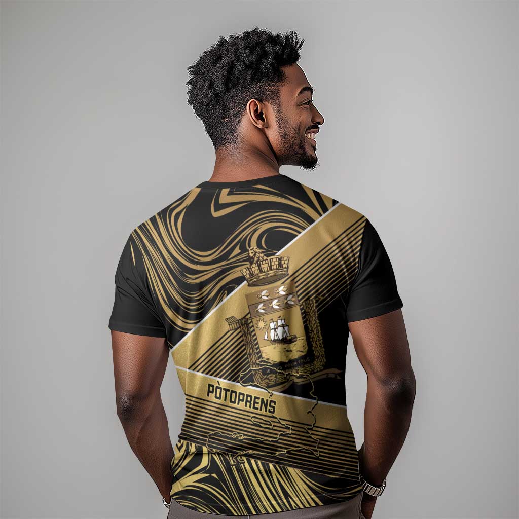Port-au-Prince Afro-Haitians T-Shirt Ayiti Map Pòtoprens Gold Color Graphic Tee