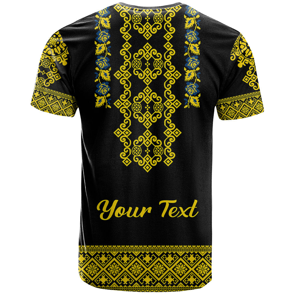 Personalised Ukraine T-Shirt Black Ukrainian Folk Pattern Graphic Tee