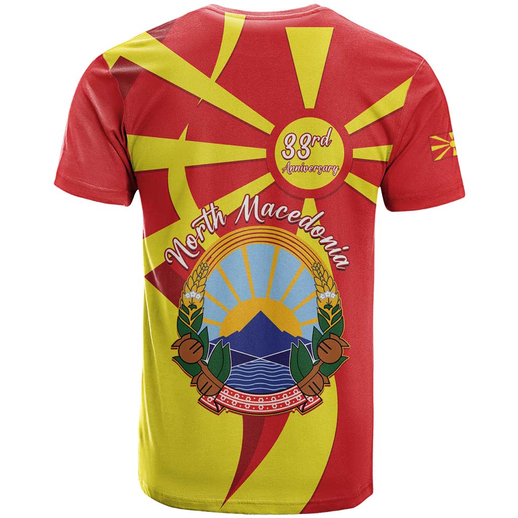 North Macedonia National Day T-Shirt Happy 33rd Anniversary Flag Style Graphic Tee