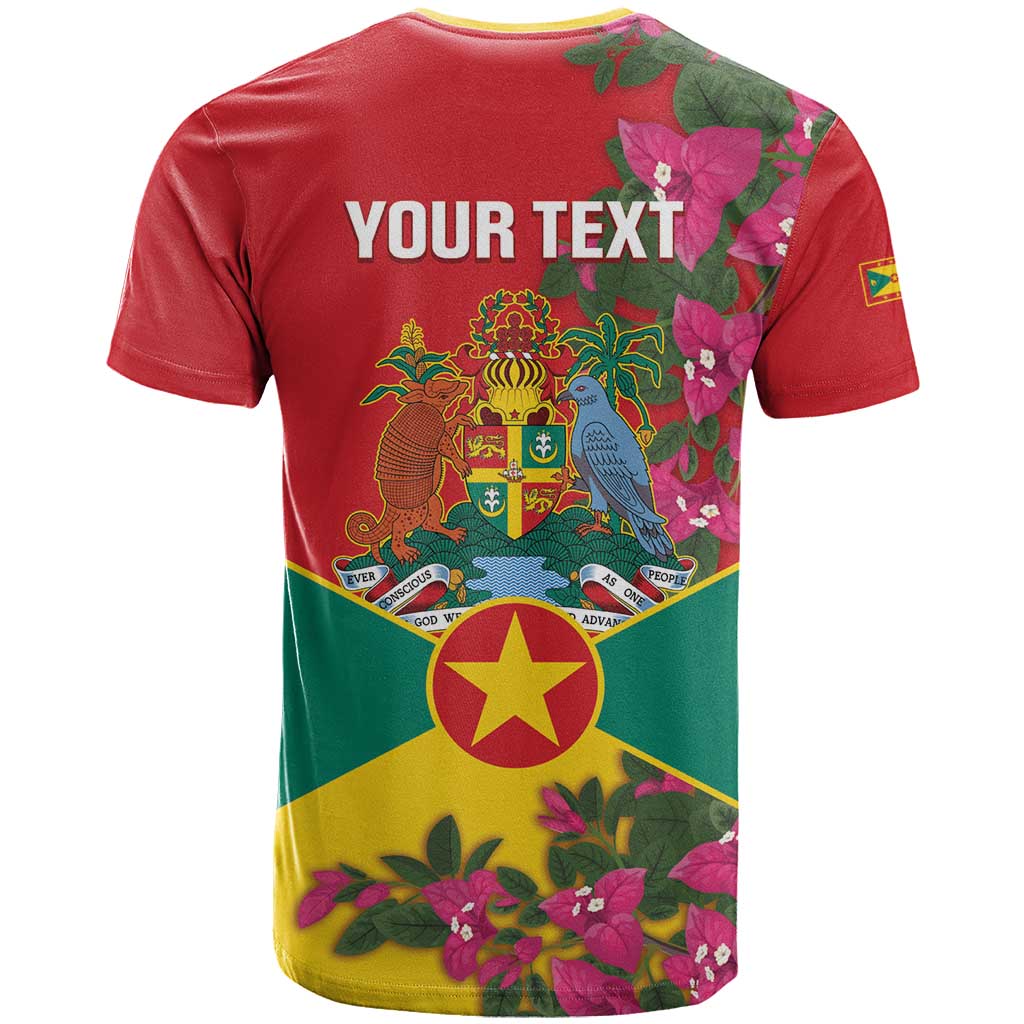Grenada 1974 T-Shirt Gwenad Map With Bougainvillea - Flag Color Graphic Tee