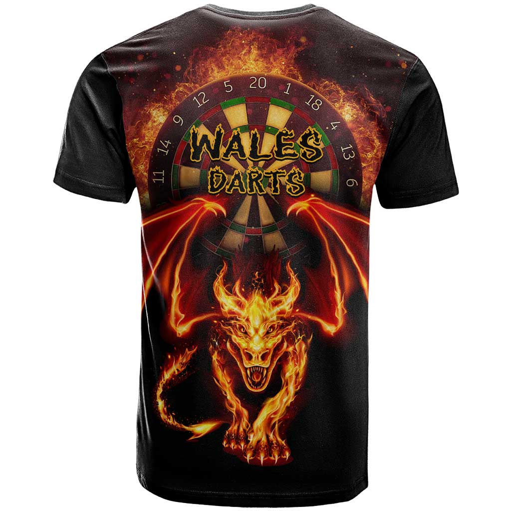 Cymru Am Byth Wales Darts T-Shirt Go Welsh Flame Style Graphic Tee
