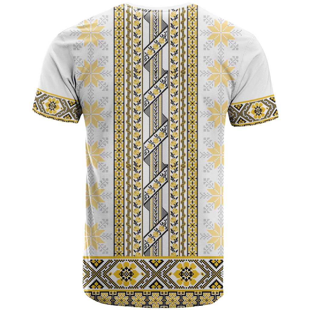 Ukraine T-Shirt Traditional Braided Rope Belt Yellow Folk Pattern Graphic Tee