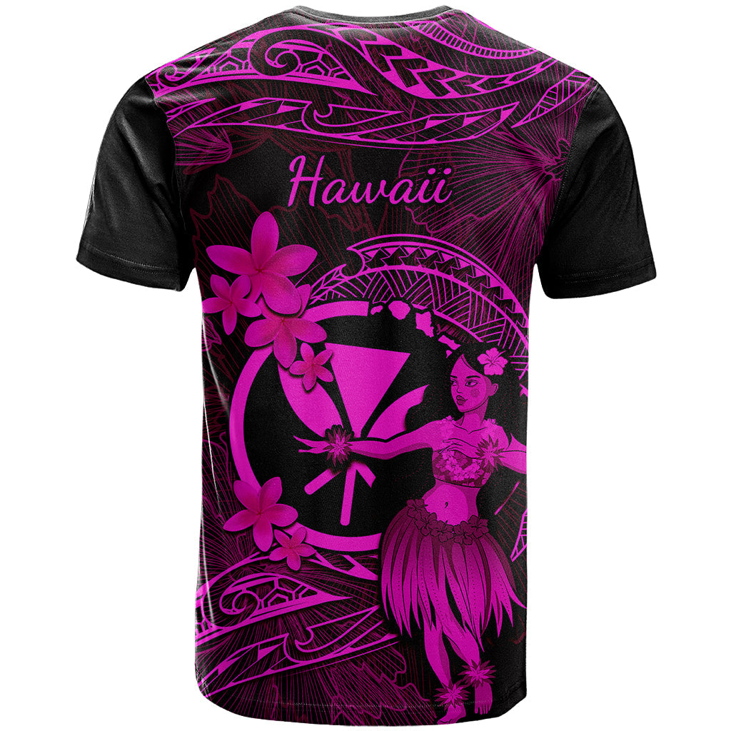 Hawaii T-Shirt Hula Girl Mix Polynesian Plumeria Pink Version Graphic Tee