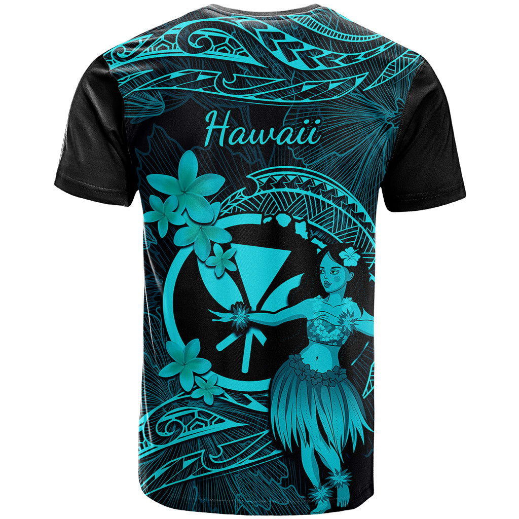 Hawaii T-Shirt Hula Girl Mix Polynesian Plumeria Turquoise Version Graphic Tee