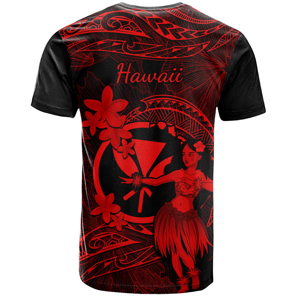 Hawaii T-Shirt Hula Girl Mix Polynesian Plumeria Red Version Graphic Tee