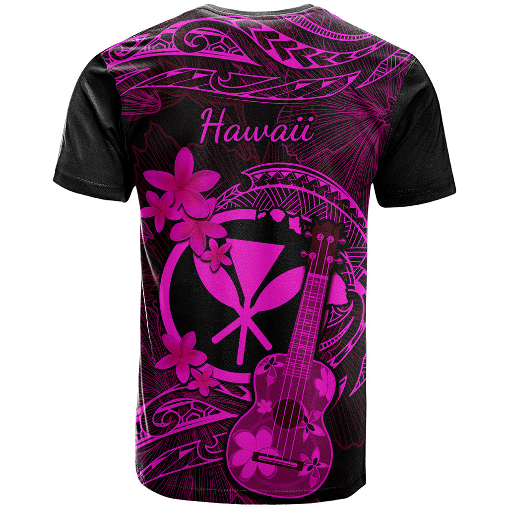 Hawaii T-Shirt Ukulele Mix Polynesian Plumeria Pink Version Graphic Tee