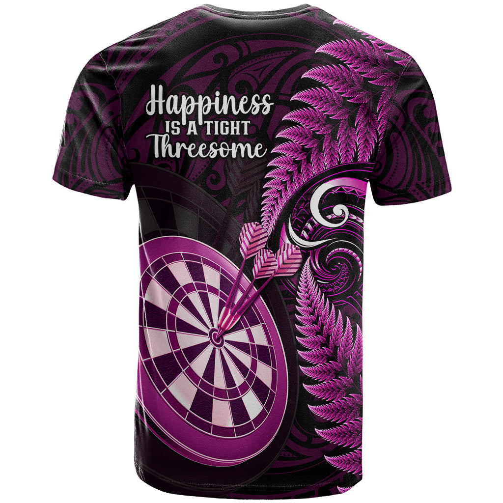 New Zealand Darts T-Shirt Happiness Is A Tight Threesome Maori Pink Graphic Tee