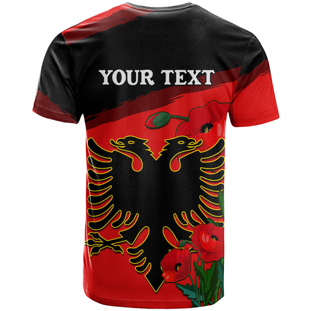 Personalised Albania Flag Day T-Shirt Albanian Coat Of Arms With Red Poppy Graphic Tee