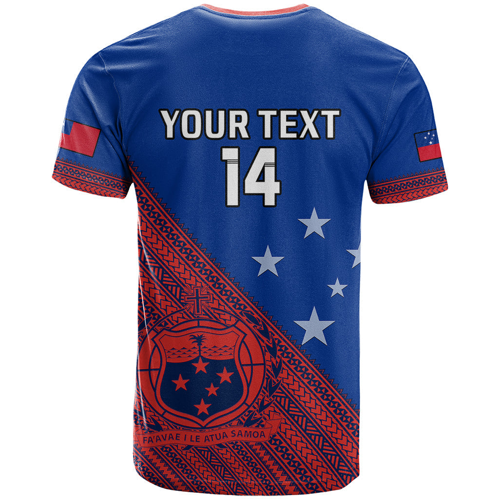 Personalised Samoa Football T-Shirt Samoan Coat Of Arm Polynesian Sporty Style Graphic Tee
