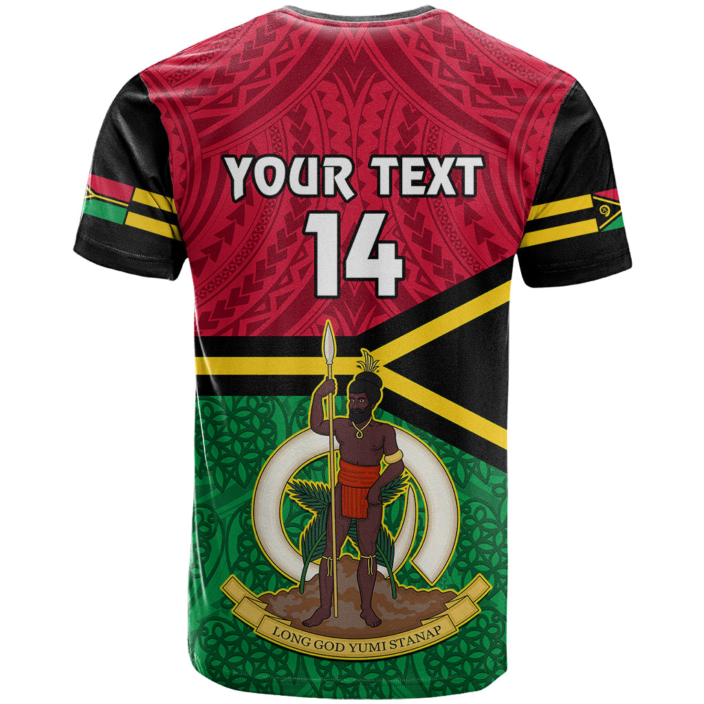 Personalised Vanuatu Football T-Shirt Vanuatuan Coat Of Arm Polynesian Flag Style Graphic Tee