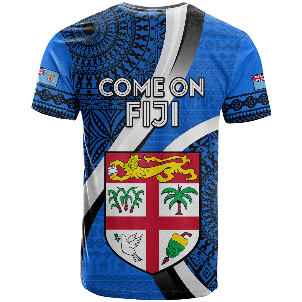 Fiji Rugby T-Shirt World Cup Go Champions Fijian Tapa Blue Version Graphic Tee