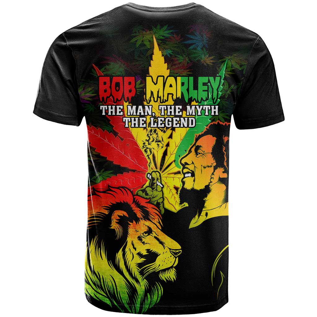 Jamaica Legend Bob T-Shirt Lion With Cannabis Leaf Pattern Graphic Tee
