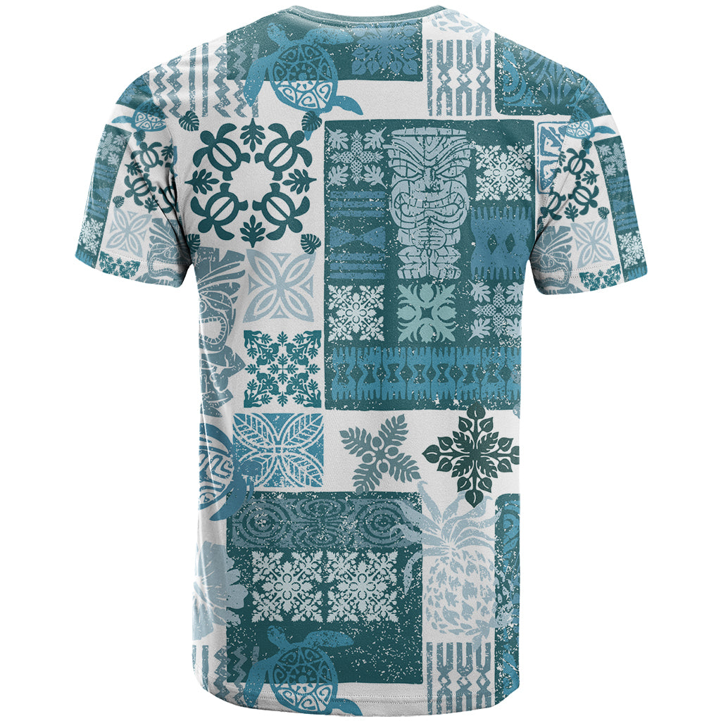 Hawaiian Quilt T-Shirt Tiki Tropical Retro Dark Cyan Version Graphic Tee
