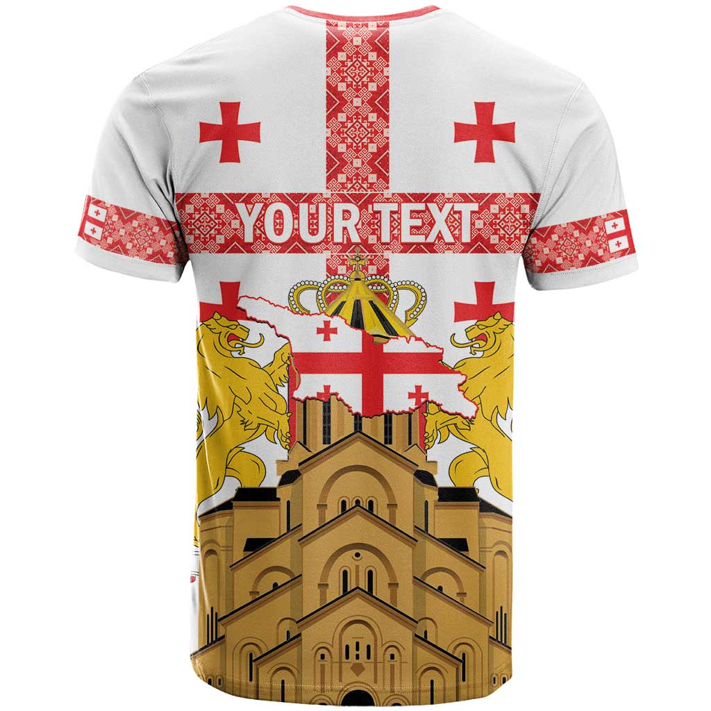 Personalised Georgia Independence Day T-Shirt Sameba Cathedral Borjgali Folk Pattern Graphic Tee