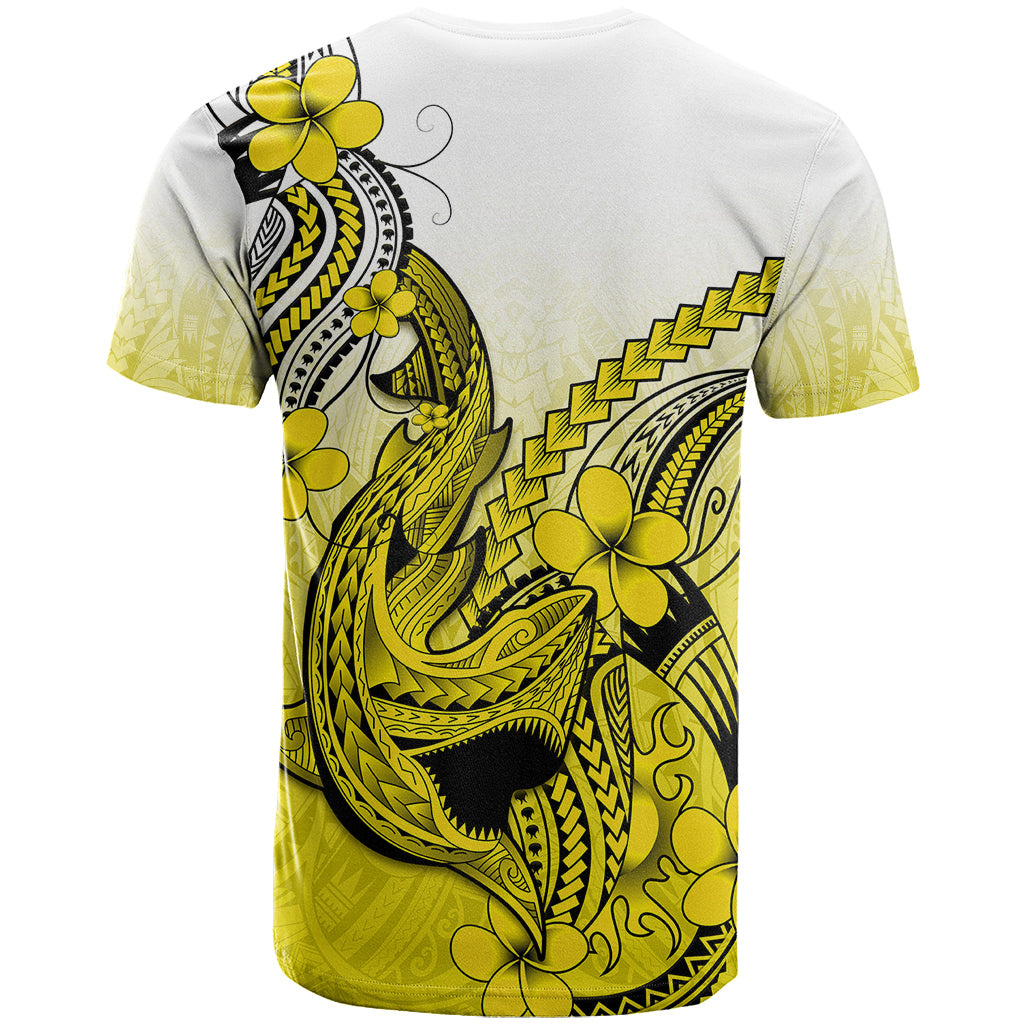Hawaii T-Shirt Polynesian Shark Tattoo With Plumeria Yellow Gradient Graphic Tee