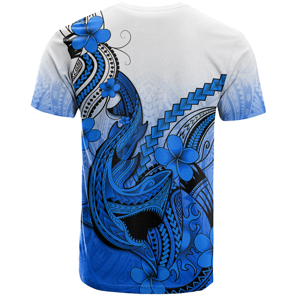 Hawaii T-Shirt Polynesian Shark Tattoo With Plumeria Blue Gradient Graphic Tee