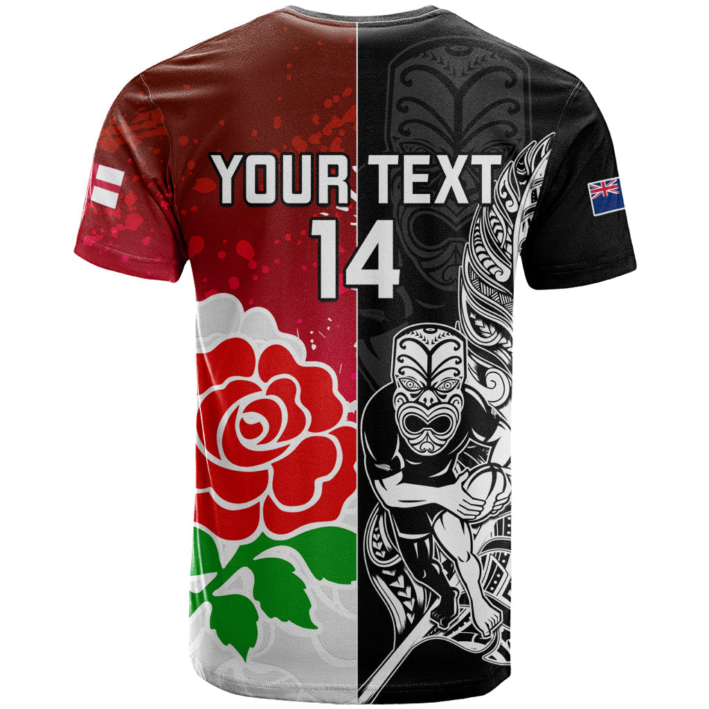 Custom New Zealand And England Rugby T-Shirt World Cup All Black Combine Red Roses Graphic Tee