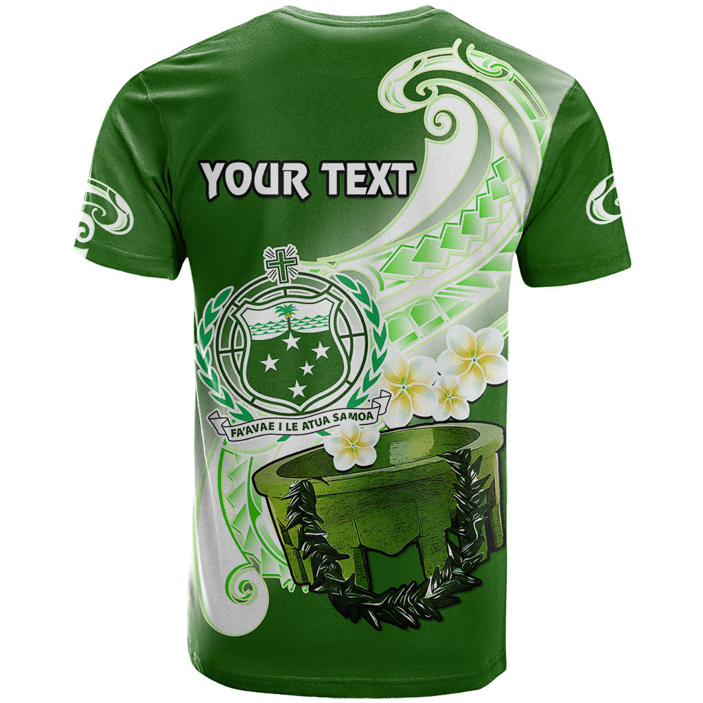 Custom Samoa T-Shirt Ula Fala Kava Bowl Plumeria Polynesian Green Graphic Tee