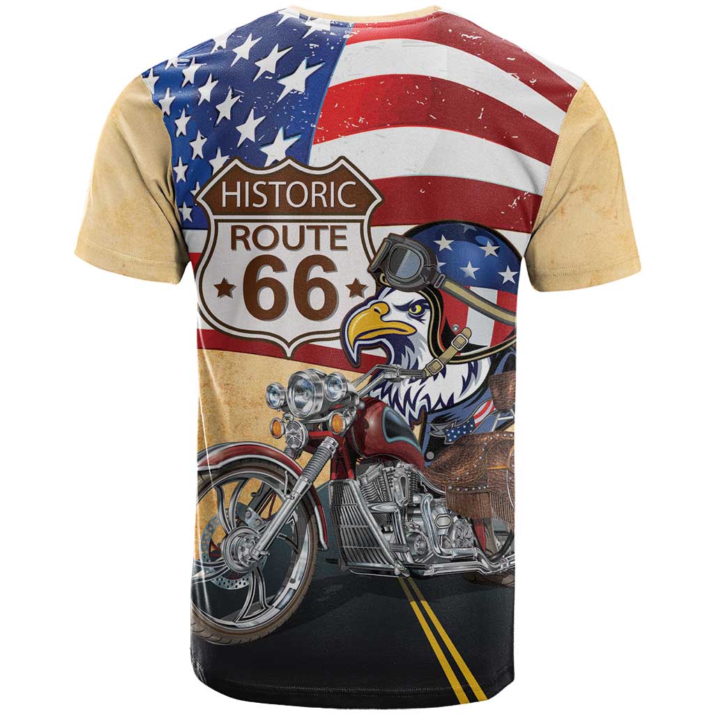 Route 66 United States T-Shirt Historic Highway USA Eagle With Motorcycle Graphic Tee