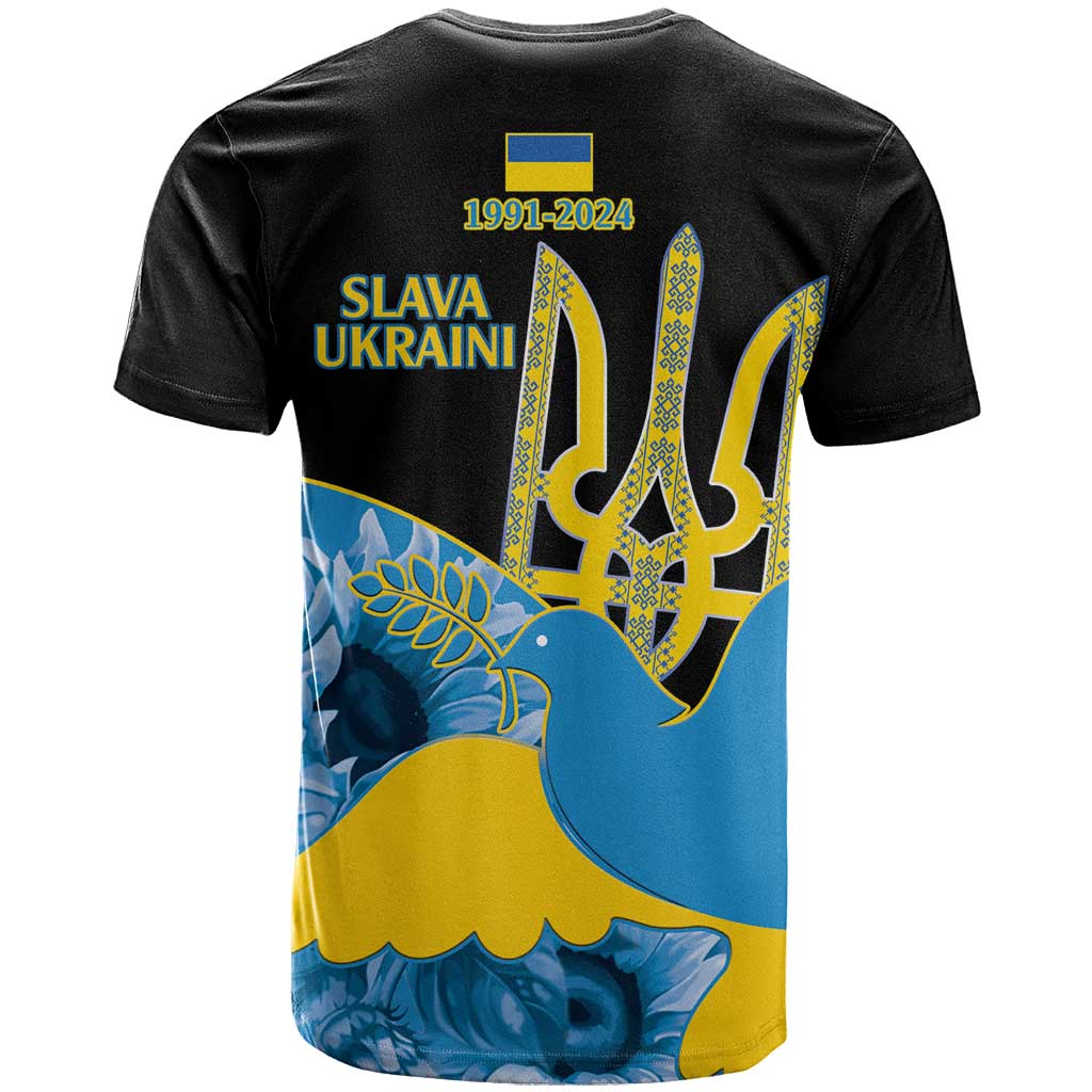 Ukraine Independence Day T-Shirt Slava Ukraini Ukrainian Trident With Sunflowers Graphic Tee