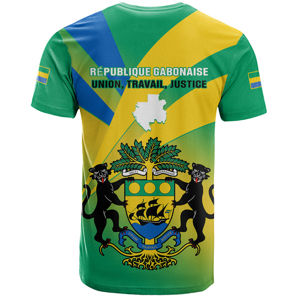 Gabon T-Shirt Coat Of Arms With Flag Gradient Style Graphic Tee