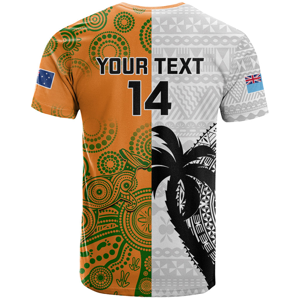 Custom Fiji And Australia Rugby T-Shirt World Cup Aboriginal Mix Tapa Pattern Graphic Tee