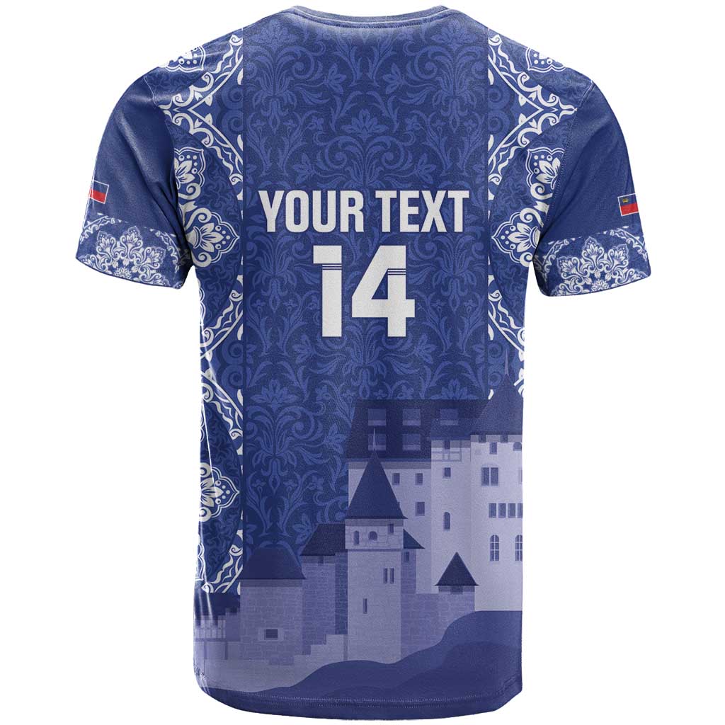 Custom Liechtenstein Football T-Shirt Go Blue-Reds Gutenberg Castle Graphic Tee