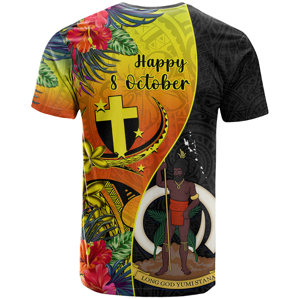 Vanuatu Tafea Day T-Shirt Coat Of Arms Mix Tropical Flowers Graphic Tee
