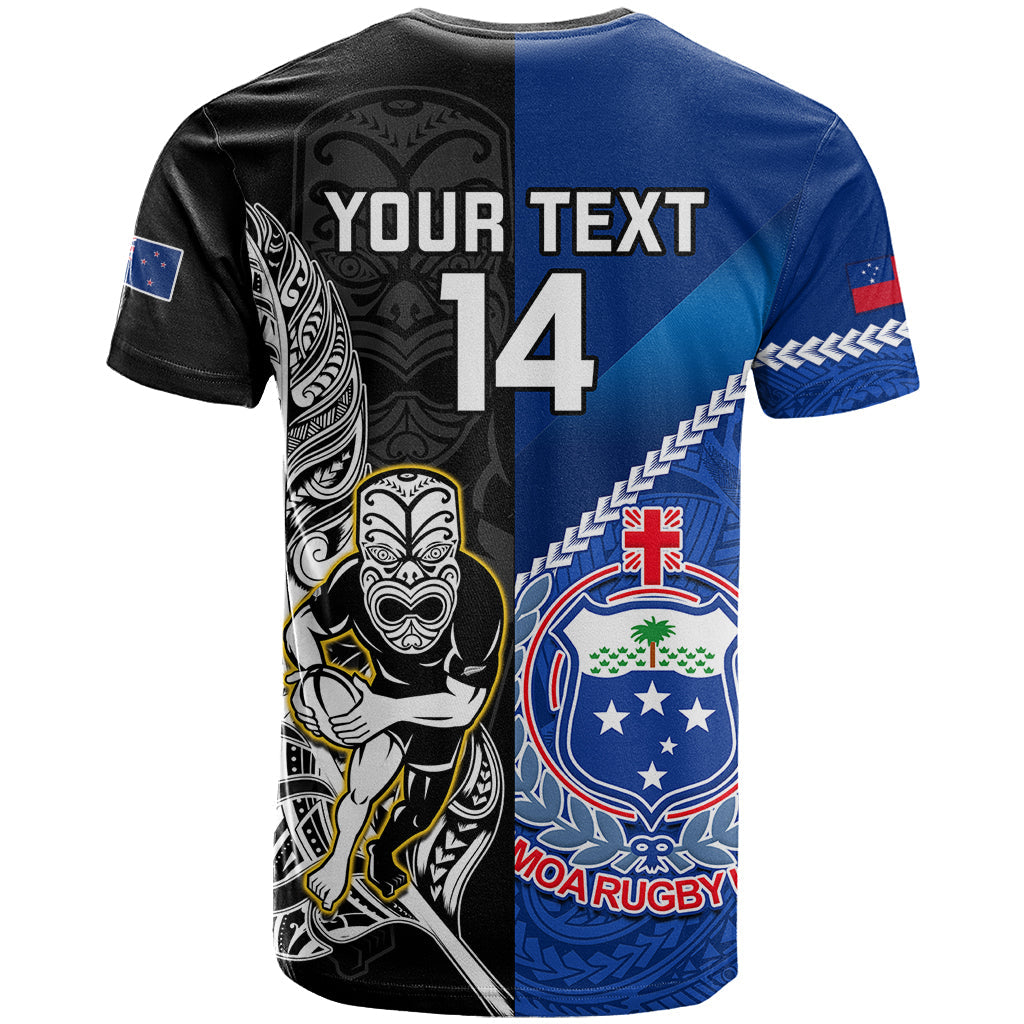Custom New Zealand And Samoa Rugby T-Shirt All Black Tiki Fern Mix Manu Samoa World Cup Graphic Tee