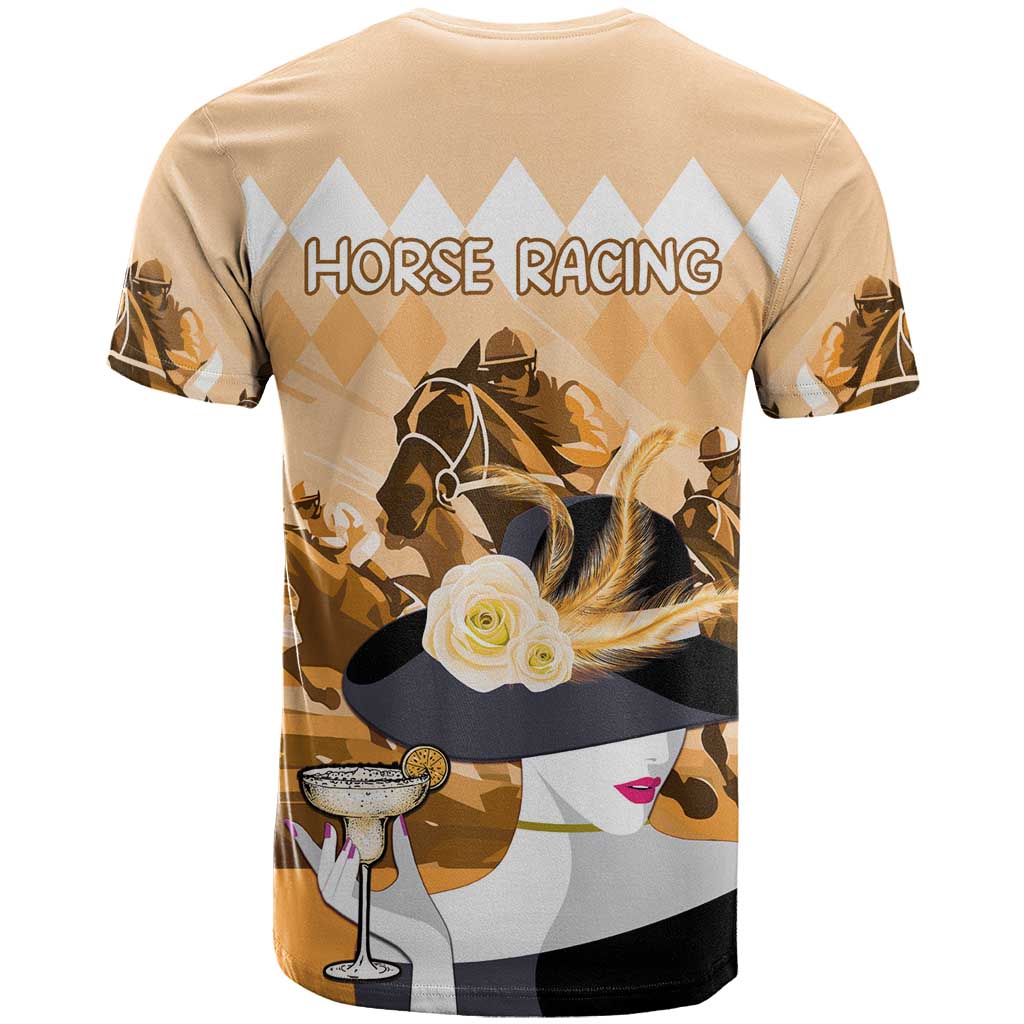 Kentucky Horse Racing T-Shirt Derby Mint Julep Girl - Gold Pastel Graphic Tee