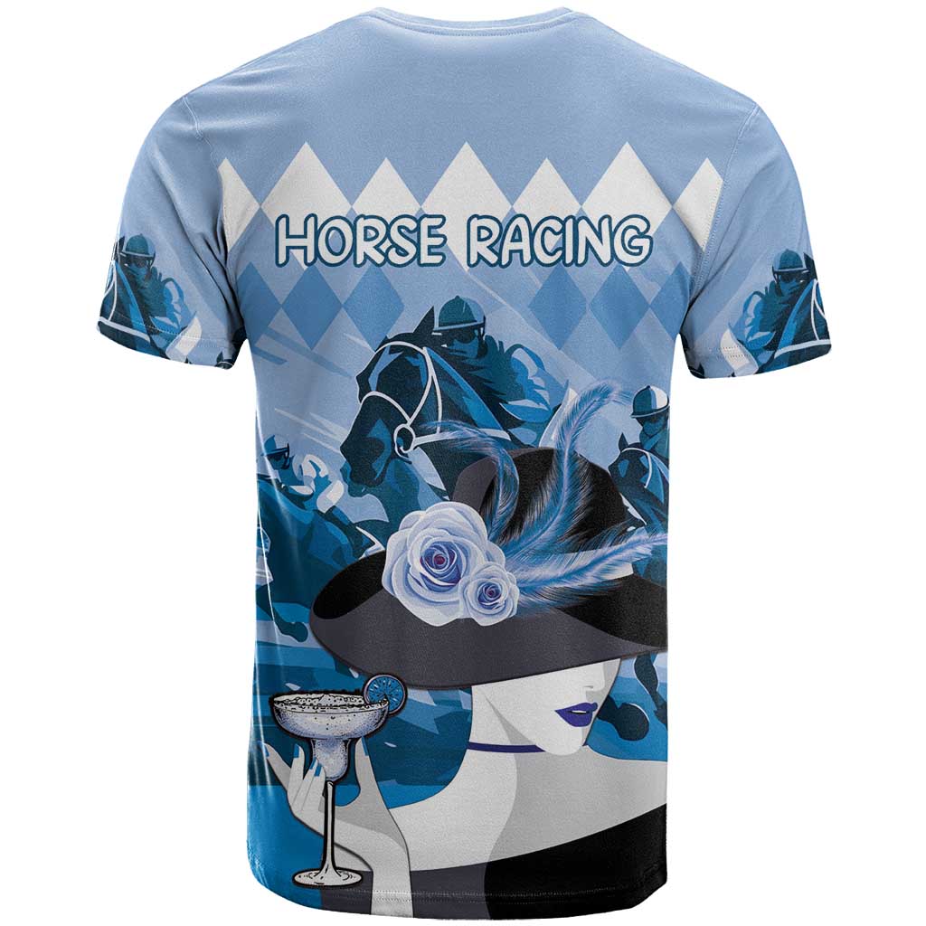Kentucky Horse Racing T-Shirt Derby Mint Julep Girl - Blue Pastel Graphic Tee