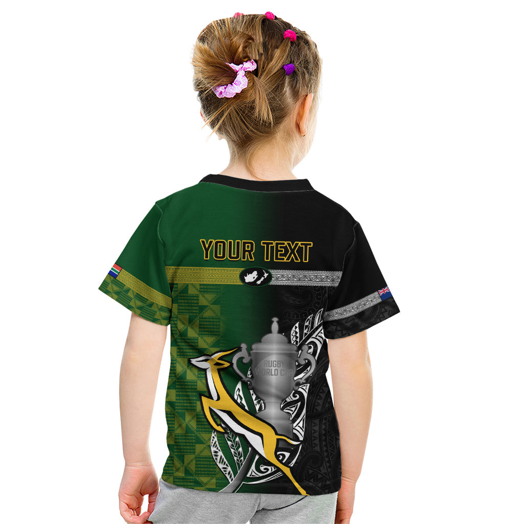 Personalised New Zealand and South Africa Rugby T-Shirt World Cup Final All Black With Springboks Graphic Tee