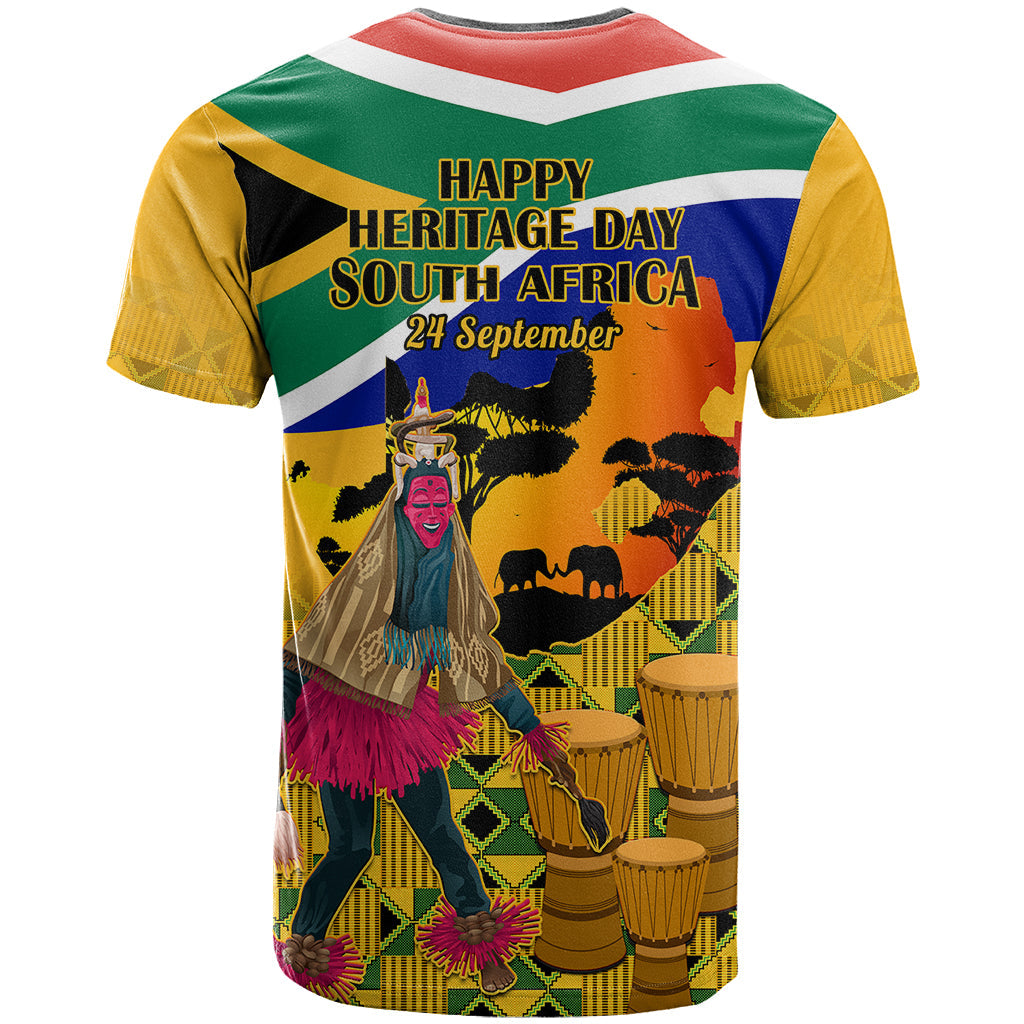 South Africa Heritage Day T-Shirt Traditional Dancer Kente Pattern With Flag Style Graphic Tee
