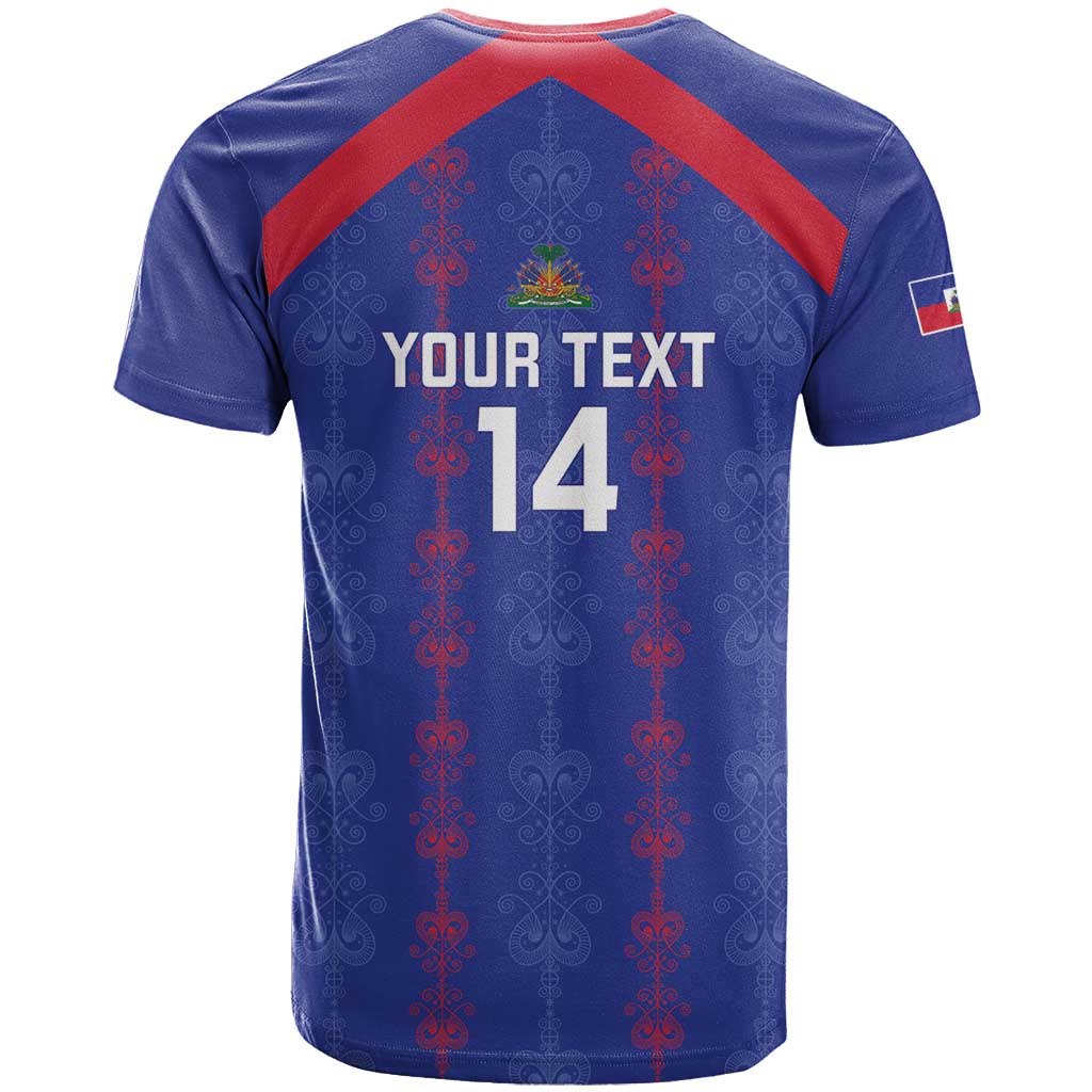 Custom Haiti Football T-Shirt Les Grenadiers Veve Vodou Blue Graphic Tee