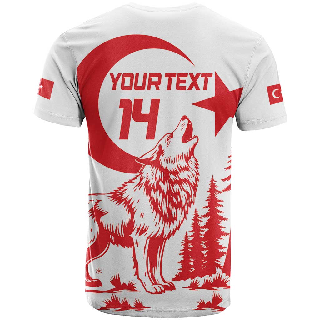 Custom Turkey Football T-Shirt Turkyie Wolf With Crescent-Stars Graphic Tee