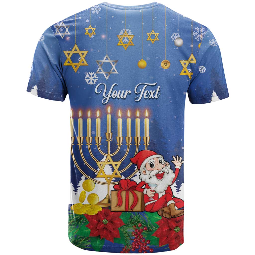 Personalised Merry Chrismukkah T-Shirt Hanukkah Memorah Mix Poinsettia Graphic Tee