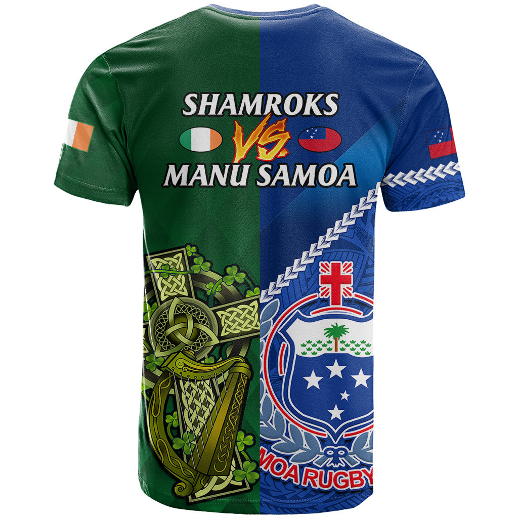 Samoa And Ireland Rugby T-Shirt World Cup Manu Samoa With Shamrocks Graphic Tee