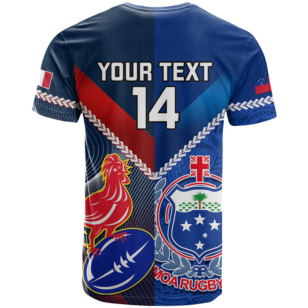 Custom Samoa And France Rugby T-Shirt World Cup Manu Samoa With Les Bleus Graphic Tee