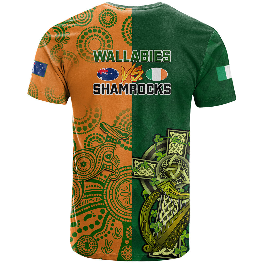 Australia And Ireland Rugby T-Shirt World Cup Walllabies With Shamrocks Graphic Tee