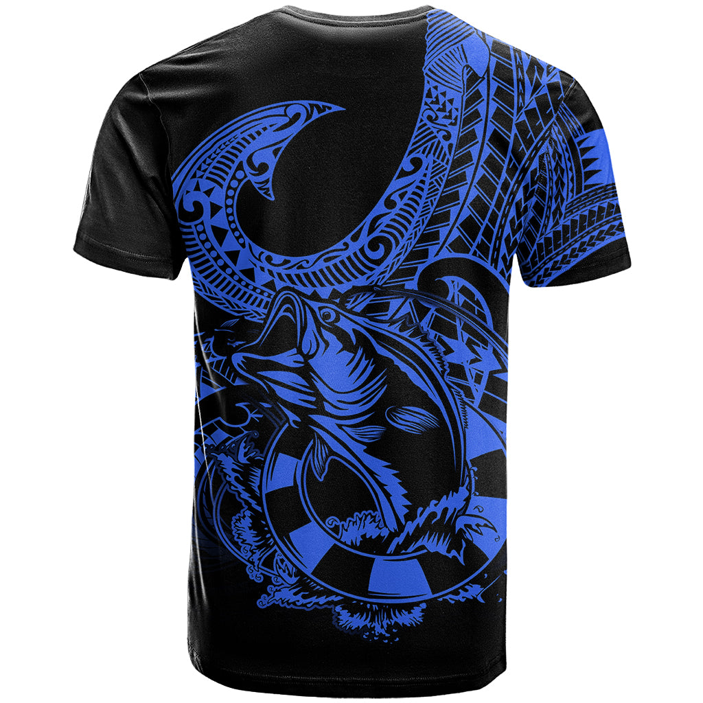 Polynesia T-Shirt Fish Hook Tattoo Go Fishing Polynesian Pattern Blue Graphic Tee