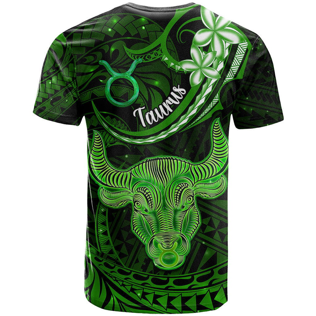Polynesian Pride Taurus Zodiac T-Shirt Astrological Sign Tribal Plumeria Green Galaxy Graphic Tee