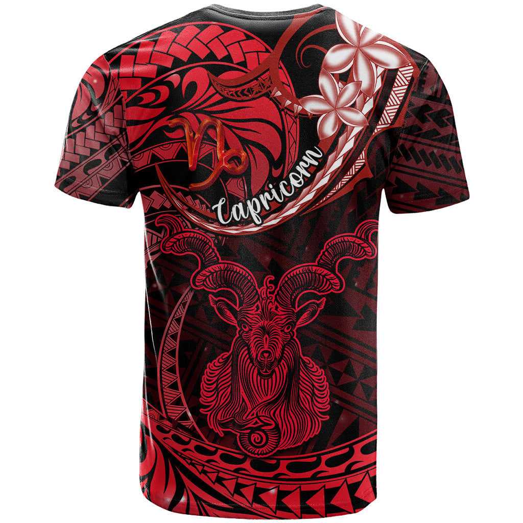 Polynesian Pride Capricorn Zodiac T-Shirt Astrological Sign Tribal Plumeria Red Galaxy Graphic Tee