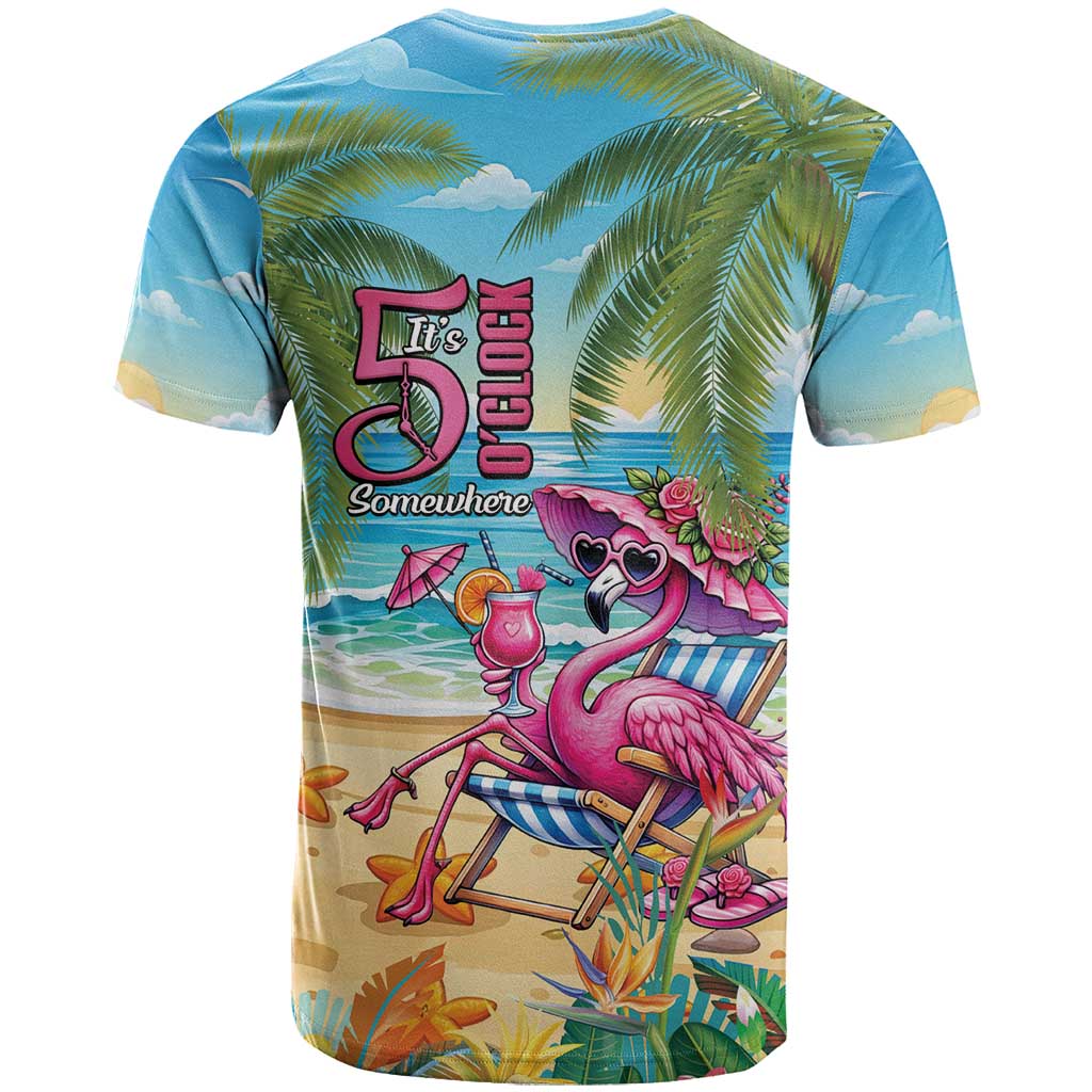 Flamingo Aloha Hawaii T-Shirt It's 5 OClock Somewhere Tropical Vibes Graphic Tee