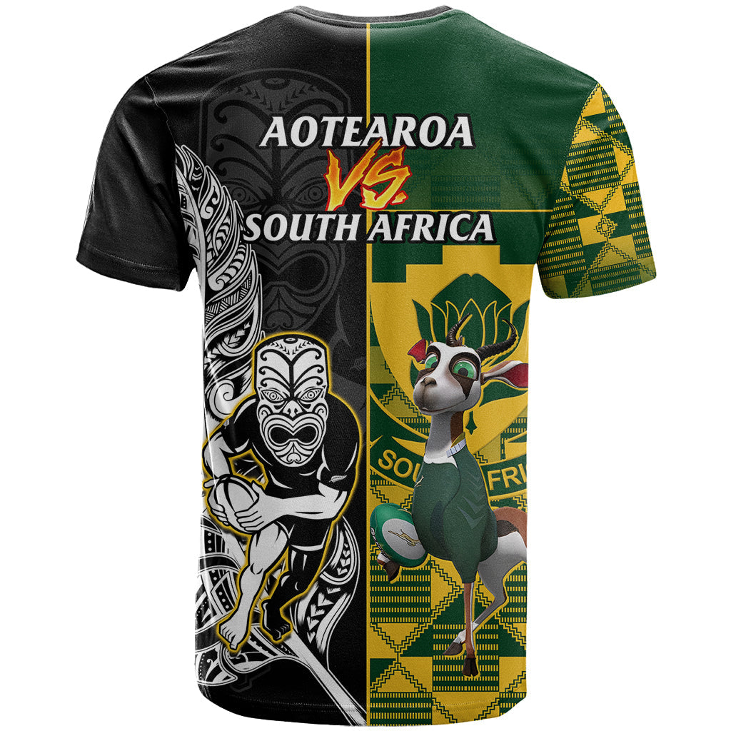 South Africa And Aotearoa Rugby T-Shirt Springboks Kente Combine All Black Maori Fern Graphic Tee